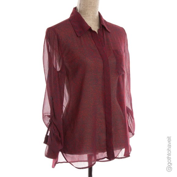 Tommy Hilfiger Roll Tab Sleeve Sheer Blouse - Picture 4 of 8